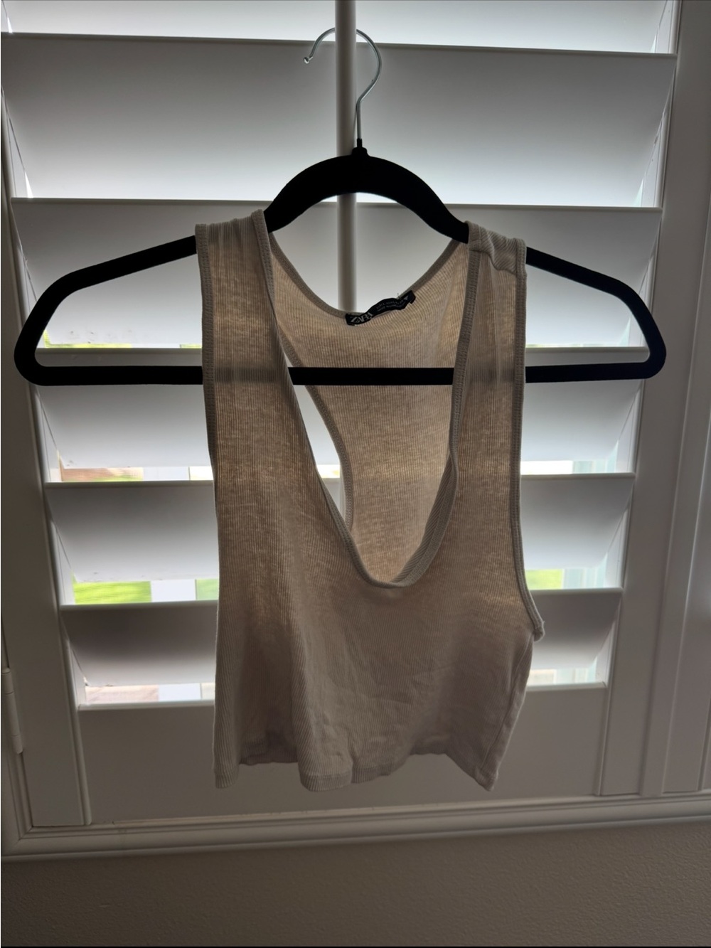 Zara Ribbed Scoop-Back Tank Top - Cream